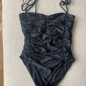 J.Crew Women's Ruched Tie Shoulder One Piece Black Swimsuit, Size 10